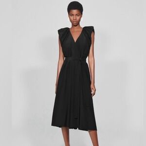 COS Black Silk Cotton Blend Draped V Neck Dress SZ 4 Minimalist Contemporary